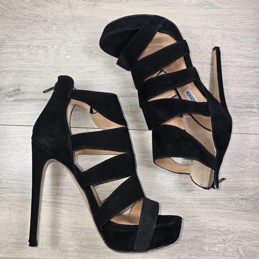 Steve Madden Black Suede Strappy Platform Heels
